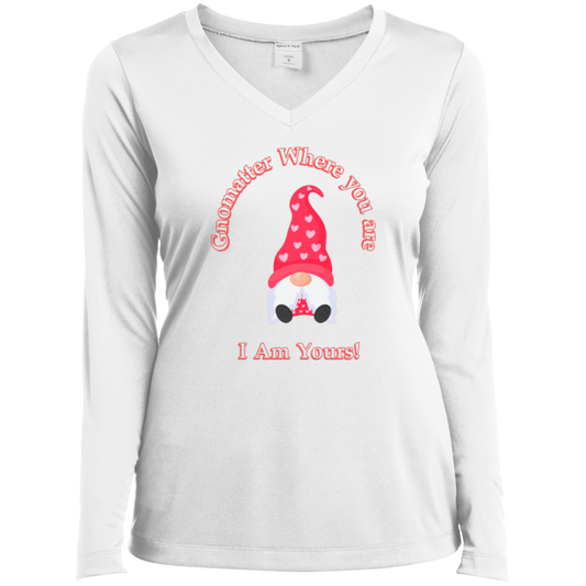 "Gnomatter Where You Are..." Ladies’ Long Sleeve Performance V-Neck Tee